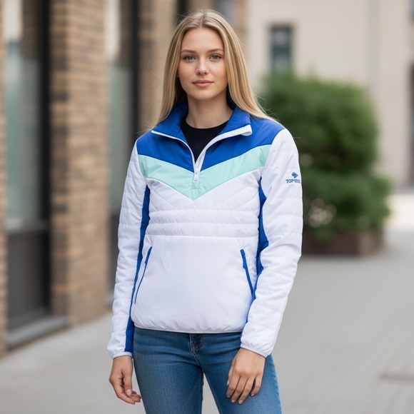 RLX Ralph Lauren Jackets & Blazers - RLX Ralph Lauren Women's White Blue Golf Pullover Jacket Quarter Zip‎ NWT